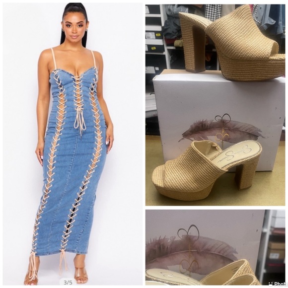 Laceup Denim dress - Picture 2 of 7